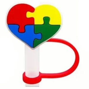 Straw Topper, HEART Autism Awareness, Fits 10mm Straw, NEW